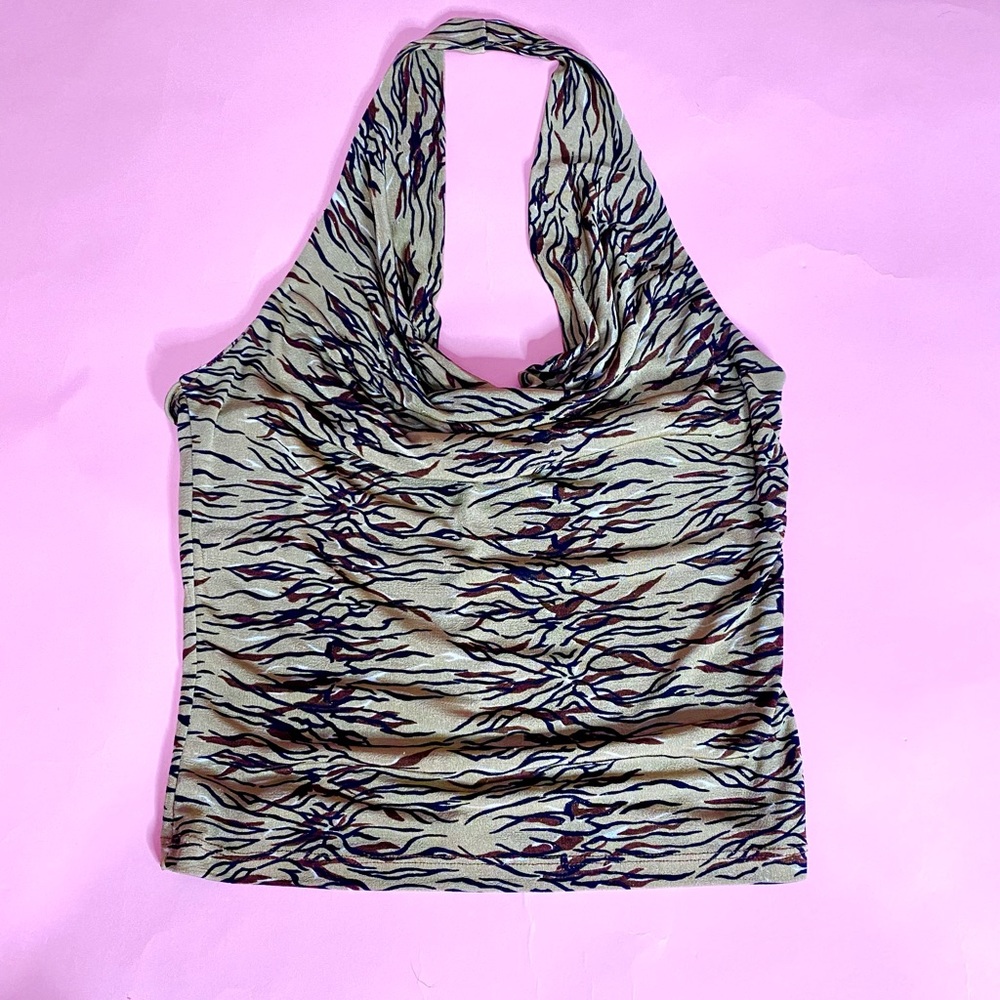 🚫SOLD🚫tiger print cowl neck halter top